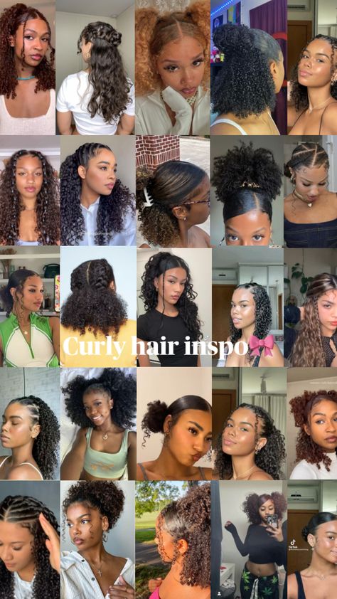 #curlyhair #curlyhairstyles #curlyhairinspo #part19 Haircut Styles For Curly Hair Natural, Friday Night Hair Hairstyles, Cute Curly Work Hairstyles, Natural Curly Dyed Hair, Hairstyles For C4 Hair, Curly Hairstyles With No Gel, Cute Ways To Style Curled Hair, Cute Hair Styles For Home Coming, Hair Ideas Black Women Natural