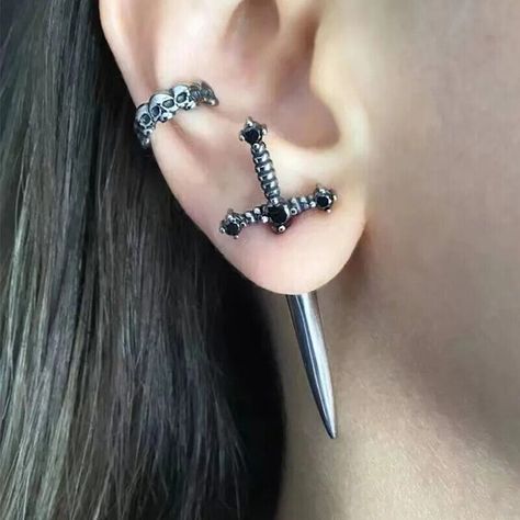 New! Women's Vintage Goth Sword Earrings |Cool Punk Crystal Ear Jewelry| Punk Earring was just added to eBay. Check it out! #eBay #eBaySeller Dagger Earrings, Punk Earrings, Cross Earrings Studs, Front Back Earrings, Gothic Earrings, Ear Jacket, Estilo Punk, Girl Jewelry, Cross Earrings