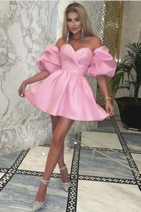 barbie pink prom dress Short Pink Prom Dress, Prom Dress Puffy, Short Hot Pink Dress, Short Puffy Dresses, Hot Pink Party Dresses, Pink Prom Dresses Short, Classy Short Dresses, Look Rose, Puffy Dresses