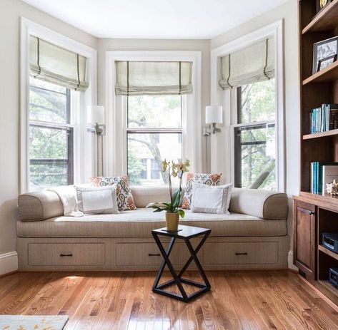 Kitchen Nook Ideas Bay Windows, Kitchen Nook Ideas, Reading Nook Window, Bay Window Benches, Living Room Bay Window, Guest Room Office Combo, Bay Window Living Room, Kitchen Bay Window, Bay Window Seat