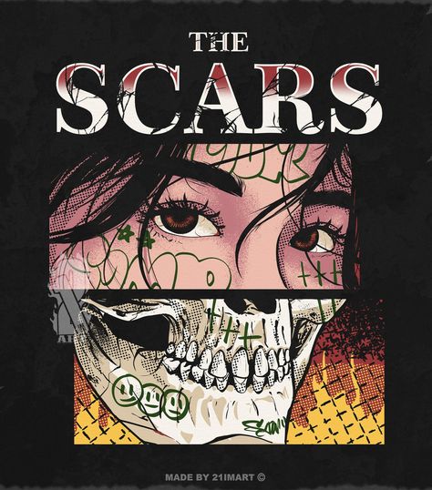 Introducing our latest premade design: THE SCARS! 🔥 Crafted exclusively for one buyer, this design offers a unique touch to your collection. Customize colors and text to suit your style. DM to seize this exclusive offer. #clothingdesign #designer #illustrationoftheday #designyourlife #productdesigner #designapparel #merchdesign #designservice #carousels #artedesign #art_collection #21imforsale Text On Tshirt Aesthetic, T Shirts Printing Design, Best Tshirt Design, Printing On Clothes, Clothing Branding Design, Unique Tshirt Designs, Streetwear Tshirt Design, Apparel Design Inspiration, Japanese Pop Art