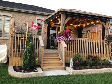 Our deck has southern exposure ☀️ and that makes this gazebo a beautiful addition - Yardistry Structures - Gazebos, Pavilions and Pergolas Built In Gazebo On Deck, Gazebo For Deck, Costco Patio Gazebo, Small Backyard Decks, Patio Screen, Porch Gazebo, Gazebo On Deck, Patio Deck Designs, Mobile Home Porch