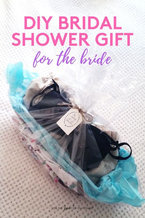 Bride To Be Gifts Diy, Bridal Shower Gift Ideas For The Bride, Diy Gifts For Bride, Lingerie Shower Gift Ideas, Inexpensive Bridal Shower Gifts, Diy Bridal Shower Ideas, Bride Basket, Bridal Shower Ideas Decorations, Lingerie Shower Gift