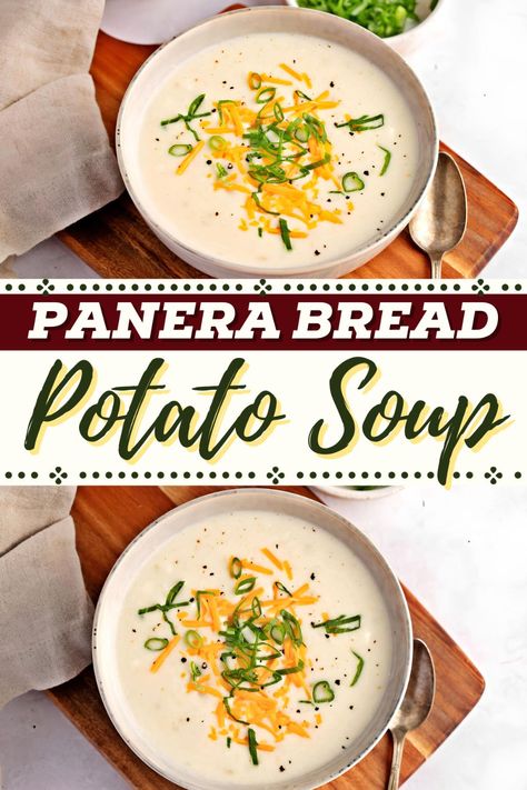 This copycat recipe for Panera Bread potato soup is top-notch! Loaded with potatoes and cream cheese, it's savory, creamy, and delicious! Potato Soup Panera Copycat, Panera Potato Soup Recipe, Panera Potato Soup, Potatoes And Cream Cheese, Panera Bread Potato Soup Recipe, Potato Soup Panera, Paula Deen Potato Soup, Potatoes And Cream, 1905 Salad Recipe