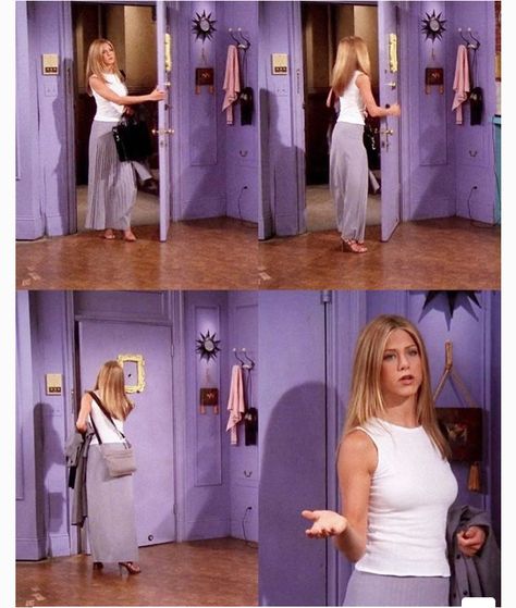 Jennifer Aniston Skirt Outfits, Rachel Friends Style, Rachel Green Skirt Outfits, Rachel Green Work Outfits, Rachel Green Outfits 90s, Monica's Door, Jennifer Aniston 90s, Estilo Rachel Green, Rachel Green Friends