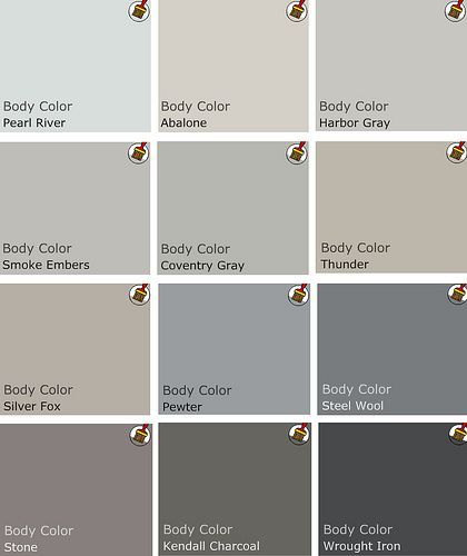 Recommended palette of grey Benjamin Moore Paints from interview on Design Crisis Pantone Azul, Benjamin Moore Paints, Benjamin Moore Gray, Revere Pewter, Pearl River, Benjamin Moore Paint, Nice Colors, Color Pallet, Shades Of Gray