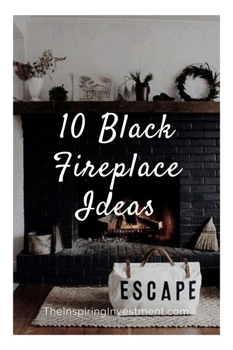 Black Fireplace Ideas, Paint Fireplace Tile, Black Mantle Fireplace, Black Tile Fireplace, Black Brick Fireplace, Painted Stone Fireplace, Painting Brick, Fireplace Accent Walls, Black Mantle