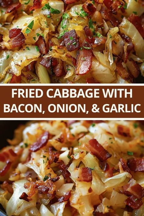 Fried Cabbage with Bacon, Onion, and Garlic! Cabbage Fried, Fried Cabbage With Bacon, Cabbage With Bacon, Fried Cabbage Recipes, Nutritional Recipes, Southern Fried Cabbage, Keto Veggies, Bacon Fried Cabbage, Bacon Fries