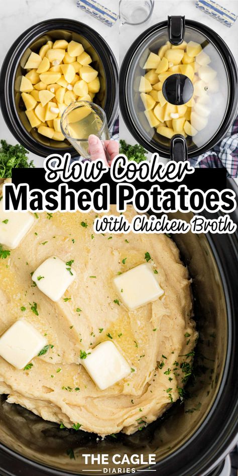 Slower Cooker Mashed Potatoes, Crockpot Mashed Potatoes With Chicken Broth, Mashed Potatoes Crockpot Thanksgiving, Crockpot Mashed Potatoes Easy Cream Cheese, Mashed Potato In Crock Pot, Chicken Broth Mashed Potatoes, How To Keep Mashed Potatoes In Crockpot, Slow Cooker Garlic Mashed Potatoes, Make Ahead Crockpot Mashed Potatoes