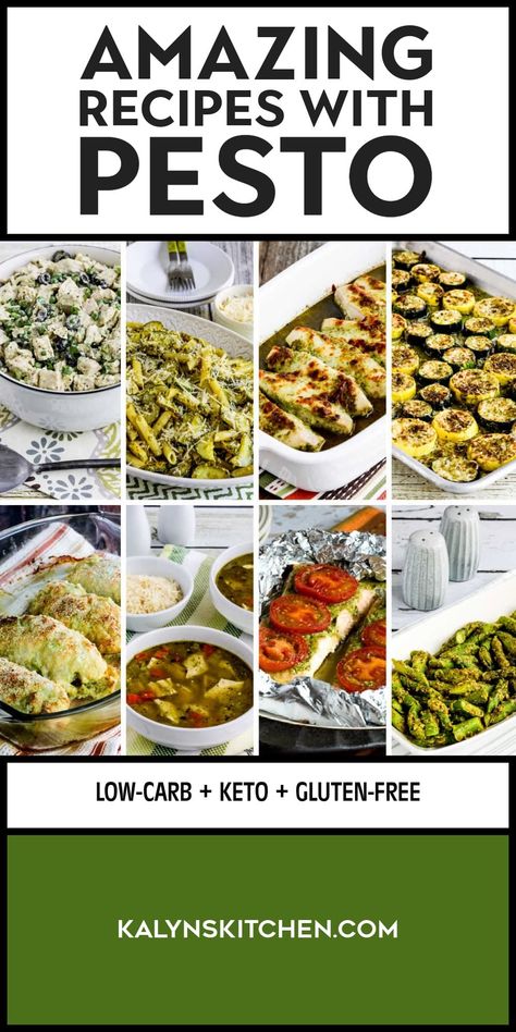 "Pinterest Image of Amazing Recipes with Pesto showing eight different pesto recipes in various serving dishes with different backgrounds." Dinner Recipes With Pesto Sauce, Dinner Ideas Pesto, Pesto Pasta With Jarred Pesto, Pesto Beef Recipes, Dishes Using Pesto, Recipes With Basil Pesto Sauce, Pesto Entree, Pesto Recipes Lunch, Jar Pesto Pasta Recipes