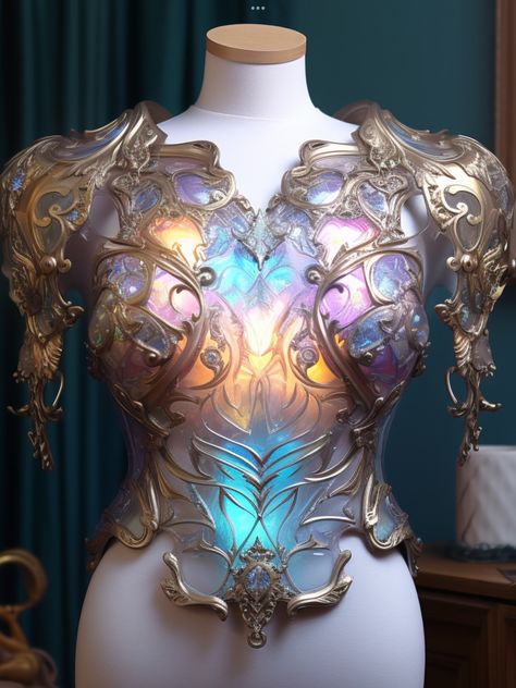 Fantasy Armor Aesthetic, Pearl Armor, Mirror Armor, Goddess Armor, Shiny Armor, Armor Dresses, Crystal Armor Concept, Ancient Future, Intricate Armor