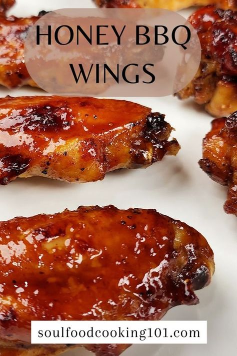 This easy recipe for oven baked Honey BBQ Wings yield crispy, sticky and tasty wings. I hope you give this recipe a try. For the printable recipe visit:  https://soulfoodcooking101.com/best-baked-honey-bbq-wings/ Honey Bbq Chicken Wings In The Oven, Honey Wings Recipe Oven Baked, Baked Bbq Wings Oven, Honey Bbq Wing Sauce, Easy Bbq Wings In Oven, Honey Baked Chicken Wings, Honey Bbq Wings Baked, Best Chicken Wings Recipe Baked, Oven Wings Recipe