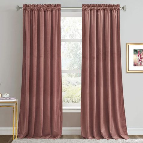 PRICES MAY VARY. LUXURY LOOK - Package includes 2 panels. Each panel is 52 inch width, total width is 104 inch. These velvet curtains are so soft and plush. Offered in beautiful tones and hues they fit into a casual or rustic setting as well as a sophisticated elegant space. HANGING OPTIONS - Each panel has 2 different sizes of the rod pockets on the top, which fits most of the standard rod and can be hung in different styles. Hang on the rod or with curtain clips/hooks are available. LIGHT DIMM Picture Window Treatments, Large Window Coverings, Pink Velvet Curtains, Mauve Velvet, Velvet Drapes, Pink Curtains, Thermal Curtains, Room Darkening Curtains, Rod Pocket Curtain Panels