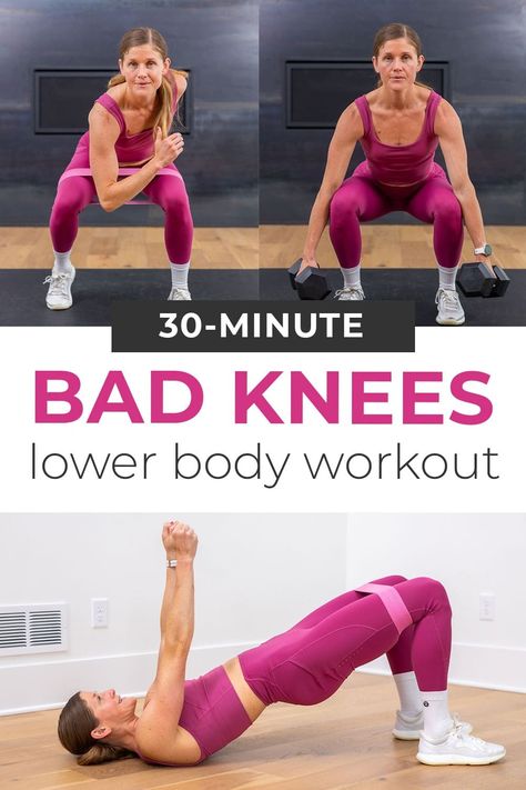 Build lower body strength while protecting your joints with this low-impact Leg Workout for Bad Knees! Sculpt and strengthen the entire lower body while protecting the knee joints. These are the best knee-friendly leg exercises to target the quads, hamstrings, glutes, calves and thighs without causing knee pain or irritation. This low impact strength workout doesn't include any lunges or jumping. Straight Leg Raise Exercise, Grow Leg Muscle Exercise, Workouts With Knee Injury, Exercise For Bad Knees Strength Training, Quads Workout For Bad Knees, Exercises For Strengthening Knees, Quad Exercises For Bad Knees Strength Training, Leg Exercise For Bad Knees, Workout For Knee Strength