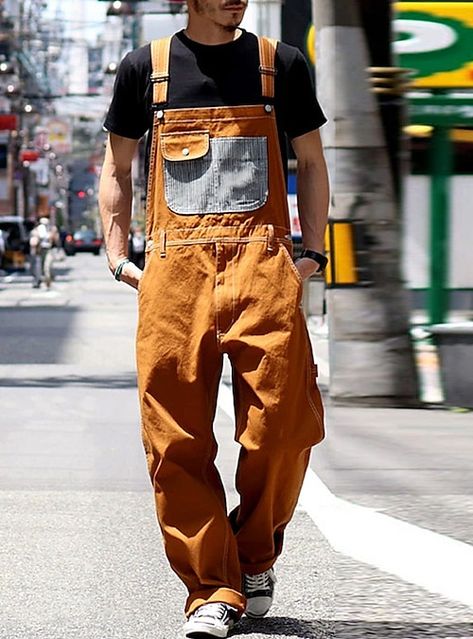 Jumpsuits For Men Street Styles, Spring Style Men Casual, Bilersot Style, Mens Artist Fashion, Fall Outfits Men Streetwear 2023, Funky Style Outfits Men, Fun Mens Fashion, Men’s Overalls, Men’s Overalls Outfit