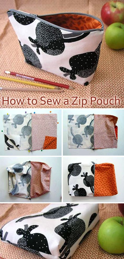 Sew Zipper Pouch Free Pattern, Make Up Bag Sewing Patterns, Easy Make Up Bags To Sew, Sew Zipper Bag, How To Sew Cosmetic Bags, How To Make Pouch Bag, Zipped Pouch Tutorial, Sewing A Pouch, How To Make Zipper Pouches