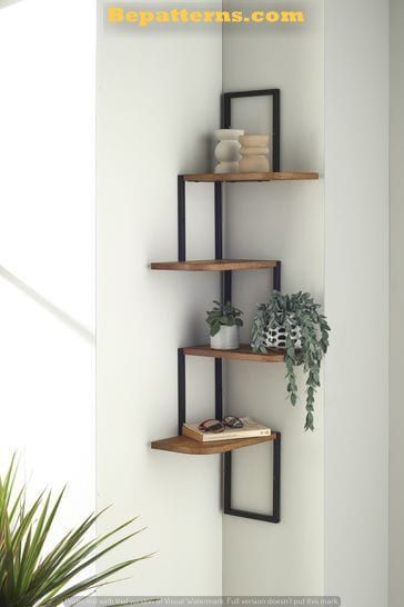 Small Space Shelves Ideas, Metal Wood Shelves, Simple Flat Decor, Wooden Shelves For Bedroom, Black Metal And Wood Decor, Black White And Wood Living Room Decor, Next Bronx Bedroom, Black And Wood Bedroom Decor, Living Room Green And Black