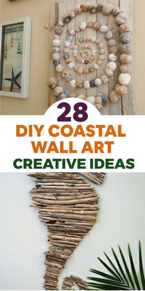 Transform your space with calming coastal decor using these imaginative DIY coastal wall art ideas. Get inspired by the beach vibes and create a stunning seashell masterpiece by arranging various shells on a canvas or wooden panel. Add a touch of elegance with metallic paints or delicate pearls for that extra sophistication factor. Dive into the peaceful world of coastal aesthetics and uplift your home ambiance today! Sea Shells Wall Decor, Diy Coastal Decor Wall Art, Seashell Home Decor Diy, Driftwood And Seashell Crafts, Beachy Wall Decor Ideas, Coastal Accent Wall Ideas, Starfish Decorating Ideas, Sea Shell Wall Decor, Seashell Wall Art Diy