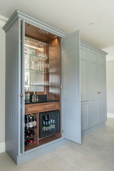 Howdens Drinks Cabinet, Home Drinks Cabinet, Bar In A Cupboard, Drinks Cabinet With Wine Fridge, Drinks Cabinet With Fridge, Drinks Cabinet Bar, Hidden Drinks Cabinet, Built In Drinks Cabinet Living Rooms, Hidden Wine Fridge