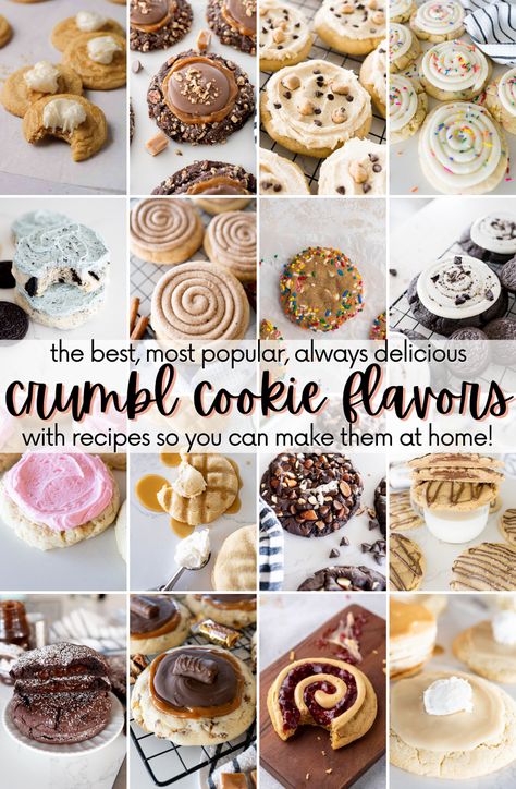 Best Crumbl Cookie Flavors via @cookingwithkarli Same Dough Different Cookies, Crumble Wedding Cake Cookie, Crumble Peanut Butter Cookie Copycat Recipe, Boston Cream Cookie Bites, Best Dessert Recipes Fancy, Best Crumbl Cookie Copycat, Crumbl Waffle Cookie Copycat, Crumbl Cookie Sugar Cookie Copycat, Crumbl Christmas Cookie Copycat