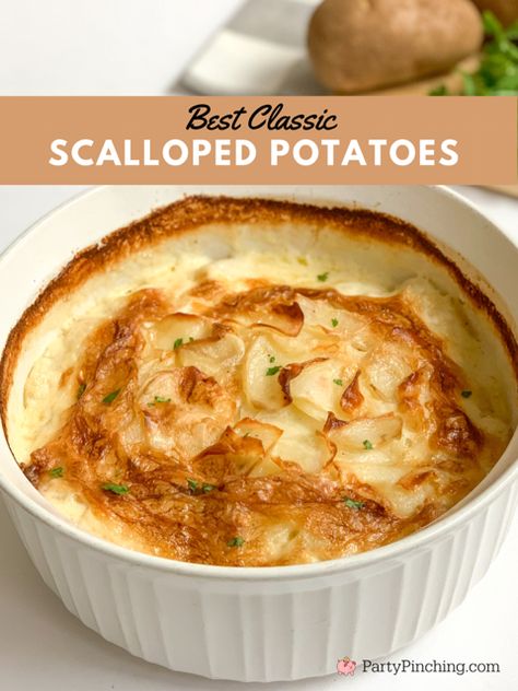 best classic scalloped potatoes, easy gluten-free scalloped potatoes, no cheese scalloped au gratin potatoes recipe, gluten-free scalloped potatoes recipe, best easy homemade comfort food scalloped potatoes side dish recipe Individual Scalloped Potatoes, Scalloped Potatoes No Cheese, Gluten Free Scalloped Potatoes, Side Dish Ideas, Scalloped Potatoes Easy, Scalloped Potatoes Recipe, Au Gratin Potatoes, Au Gratin Potato Recipes, Potatoes Easy