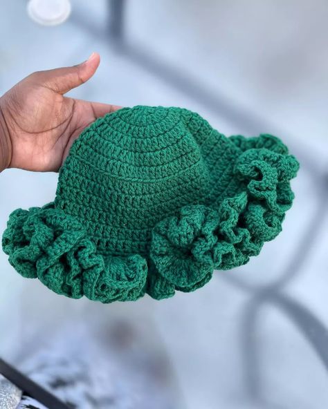 Available ✨💚 Large/big crochet ruffle hat. N$250 Crochet Ruffle Hat, Beanie Pattern Free, Big Crochet, Ruffle Hat, Crochet Beanie Pattern Free, Instagram Add, Crochet Ruffle, Good Morning God Quotes, Crochet Beanie Pattern