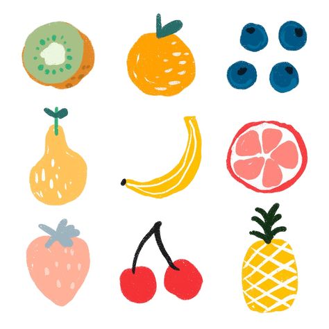 Fruit Doodles, Pineapple Food, Png Fruit, Fruit Doodle, Pineapple Illustration, Strawberry Drawing, Food Doodles, Fruit Icons, Fruits Drawing