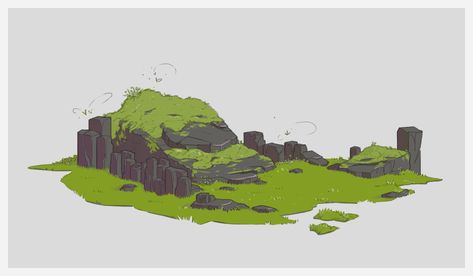 ArtStation - The Moss Rock, Sakshi Garg Moss Digital Art, Mossy Rock Drawing, How To Draw Moss, Fzd Design, Moss Drawing, Moss Illustration, Lighthouse Project, Maps Design, City Builder