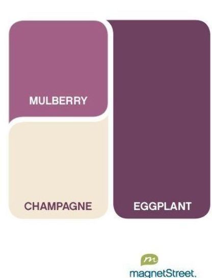 Eggplant Color Scheme, Aubergine Color Palette, Plum Color Palette, Cream Wedding Colors, Lavender Color Palette, Aubergine Color, Purple Nursery, Mulberry Color, Purple Color Palettes