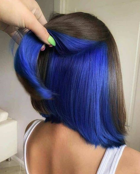 Peek a Boo Hair Color Ideas| Softer Hair Under Hair Dye, Under Hair Color, Hair Dyed Underneath, Bright Blue Hair, Hidden Hair Color, Peekaboo Hair Colors, Hair Color Underneath, Peekaboo Hair, Hair Color Streaks