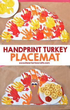 Handprint Turkey Placemat - Such a cute keepsake idea to have at the table for Thanksgiving dinner! #JoyintheKitchen #ad Turkey Placemat, Thanksgiving Crafts Elementary, Thanksgiving Placemats Preschool, Handprint Turkey, Thanksgiving Art Projects, Thanksgiving Crafts For Toddlers, Thanksgiving Crafts Preschool, Thanksgiving Turkey Craft, Turkey Handprint