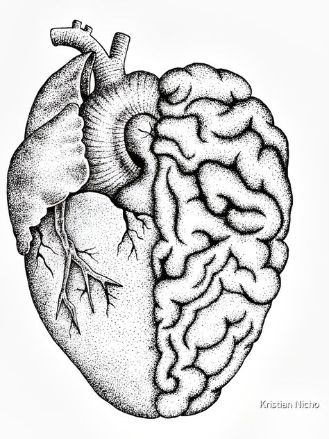 𝖽𝗋𝖺𝗐𝗇 𝗂𝗇𝗄𝗌𝗉𝗂𝗋𝖺𝗍𝗂𝗈𝗇 Brain Drawing, Heart And Brain, Heart Brain, Stippling Art, Brain Art, Meaningful Drawings, Heart Drawing, Medical Art, Dark Art Drawings