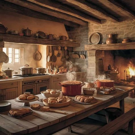 Russian Kitchen Design, Kitchen Fireplace Cooking, Medieval Kitchen Aesthetic, Fireplace In Kitchen Ideas, Fairytale Cottage Kitchen, Castle Kitchen Aesthetic, Kitchen Design Cozy, Cozy Kitchen Cottage, Medieval Interior Design