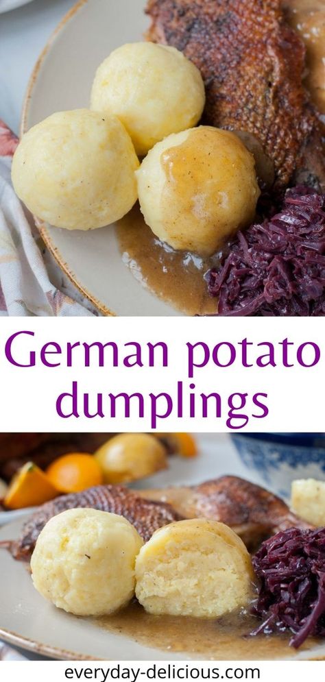 Cabbage Goulash, Blueberry Blintzes, Potato Dumplings Recipe, German Potato Dumplings, German Meals, Potato Dumpling Recipe, German Dumplings, Ella Vegan, Easy German Recipes