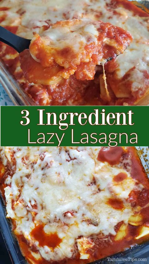 Poor Man’s Lasagna With Ravioli, 3 Ingredient Lazy Lasagna, Lazy Man’s Lasagna, Easy Lasagne Recipes Simple, Lazy Man Lasagna, Lazy Lasagna Ravioli, Lazania Recipe, Quick Lasagna Recipe, Lazy Day Lasagna