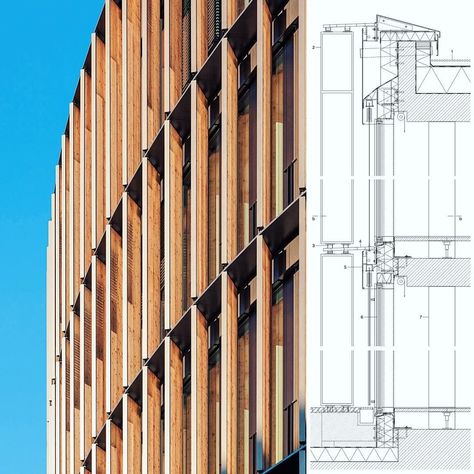 Wood Facade Detail, Curtain Wall Detail, Wood Facade, Wooden Facade, Concept Models Architecture, Facade Material, Timber Structure, Architecture Concept Drawings, Timber Cladding