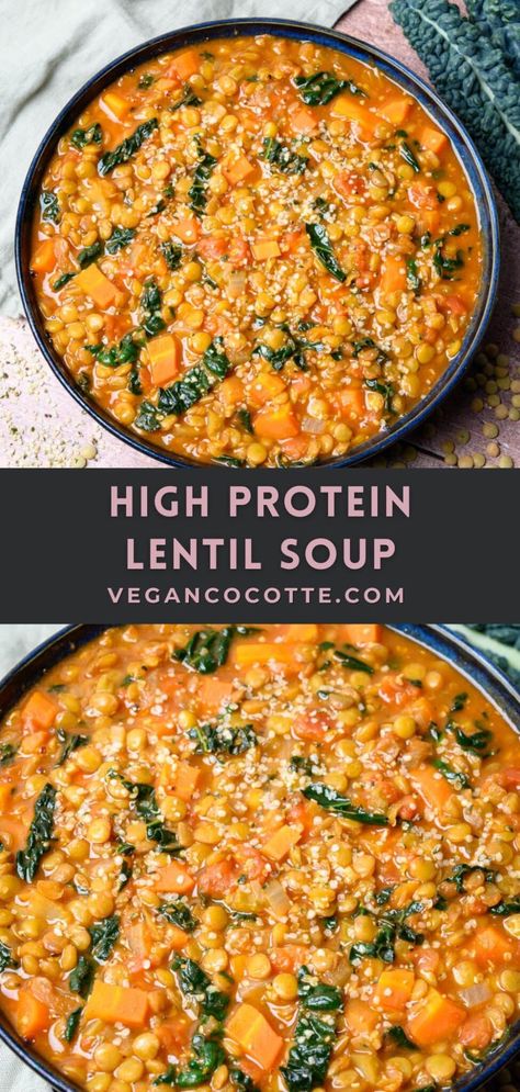 High Protein Lentil Soup Quick Vegetarian Protein Meals, Vegetarian Bariatric Meals, High Protein Vegetarian Stew, Soups With Broccoli, High Protein Vegetarian Soup, Vegetarian High Protein Meal Prep, Quick High Protein Meals, High Protein Vegetarian Meals, Protein Veggie Meals