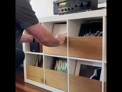 Billy Bookcase Vinyl Records, Ikea Hack Vinyl Storage, Record Cabinet Diy, Kallax Record Storage, Diy Record Storage, Vinyl Record Storage Ikea, Ikea Vinyl Storage, Ikea Record Storage, Vinyl Records Storage Ideas