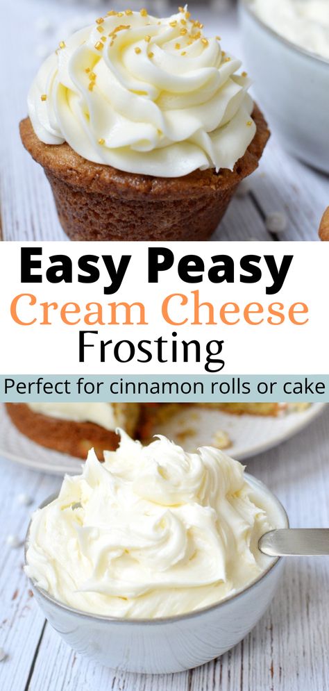 Dreamy cream cheese frosting for all your cupcakes, cakes and cinnamon rolls! Easy cream cheese frosting | Homemade | Fluffy | How to make | For carrot cake | For cake | Best cream cheese frosting for cake | gluten free desserts Easy Cream Cheese Frosting, Frost Cupcakes, Carrot Banana Cake, Cream Cheese Buttercream Frosting, Cream Cheese Frosting Easy, Cheese Frosting Recipe, Cream Cheese Frosting Cake, Rolls Easy, Frosting Recipes Easy