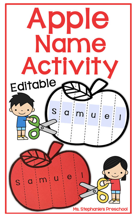 Editable Apple Name and Scissor Craft Activity Preschool Fall Activities Art, Apple Handprint Crafts Preschool, Prek Fun Activities, September Name Craft, Apple Shape Activities Preschool, Kindergarten Class Theme Ideas, Apple Theme Fine Motor Activities, Pre K Morning Activities, September Pre K Activities