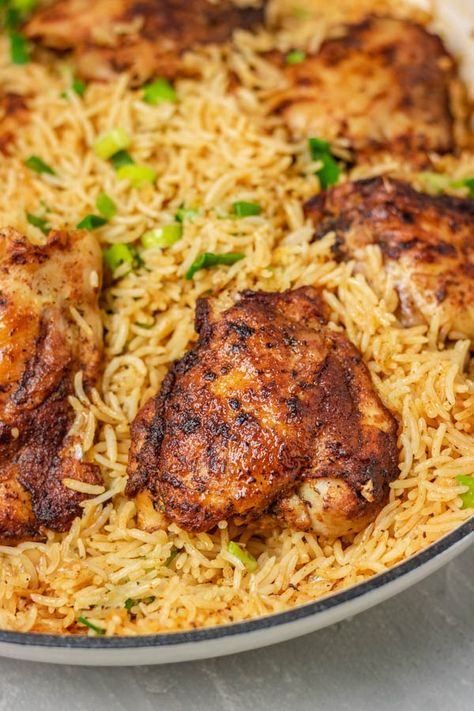 One Pot Chicken and Rice - The Dinner Bite Chicken Thigh And Rice Recipe, Dinner Staples, One Pot Rice Meals, One Pot Chicken And Rice, Cob Loaf, Rice Meals, Basmati Rice Recipes, Easy Skillet Chicken, Chicken Rice Recipes