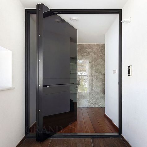 Door Design Luxury, Wrought Iron Glass Door, Modern Wood Doors, Steel Security Doors, Single Door Design, Aluminium Sliding Doors, Sliding Folding Doors, Door Modern, Luxury Exterior