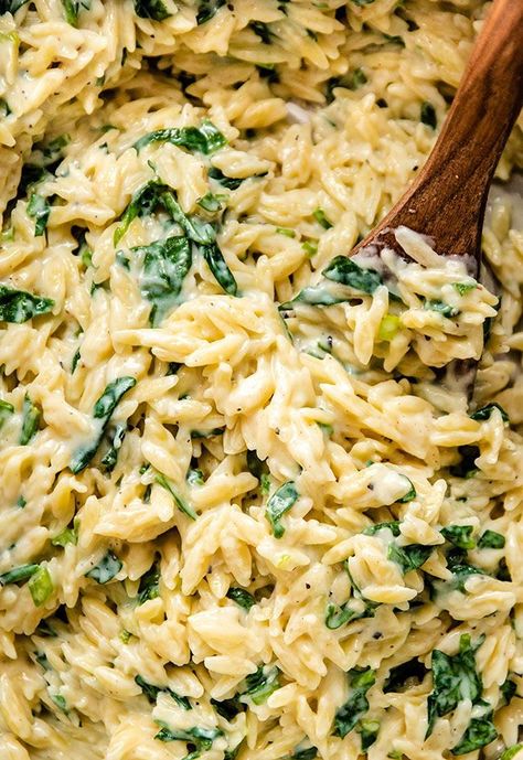 Lemon Spinach, Spinach Orzo, Orzo Pasta Recipes, Parmesan Spinach, Parmesan Orzo, Side Dishes For Salmon, Lemon Orzo, Side Dishes For Chicken, Pasta Side Dishes