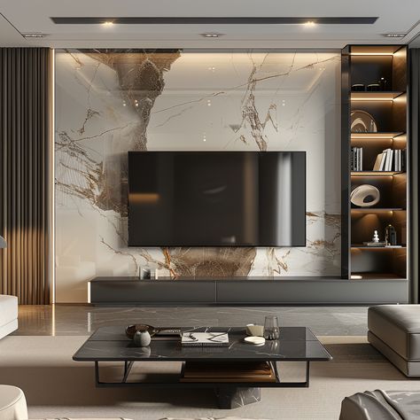 modern tv wall design tv wall cabinet tv wall design ideas Tv Unit With Marble Back, Marble Interior Living Room, Tv Unit Luxury Design, Black Marble Tv Wall, Tv Wall Design Modern Tv Rooms, Elegant Tv Wall Design, Interior Design Tv Wall, Cabinet Tv Wall, Console Design Modern