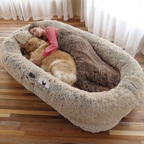 WORS Human Dog Bed provides a new way to accommodate you and your pet to rest and play at the same time! The bed cover fabric is made of premium faux fur plush. There is an added storage pocket on the side where you can store small items. In addition, there is also a strap to contain the bed and place away when not using. The bottom features non-slip rubber particles to prevent sliding. Machine-washable & extremely cozy! *This pin includes an affiliate link that is eligible for commission. Dog Bed For People, Human Dog, Human Dog Bed, Faux Fur Bedding, Fur Bedding, Pet Sofa Bed, Pillow Blanket, Pet Sofa, Cat Bed Furniture