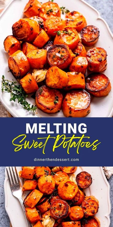 Sweet Potato Melts, Butter Roasted Sweet Potatoes, Melting Sweet Potatoes With Maple Pecan Sauce, Melted Sweet Potatoes, Melting Sweet Potatoes With Maple Butter, Thanksgiving Starchy Side, Thanksgiving Recipes Yams, Carmalized Sweet Potatos, Breakfast Side Dishes Healthy