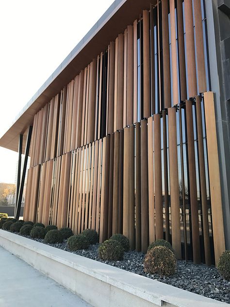 Vertical Louvers Facade Residential, Shading Device, Apartments Exterior, Wood Facade, Timber Screens, Wooden Facade, Facade Material, System Architecture, Facade Architecture Design