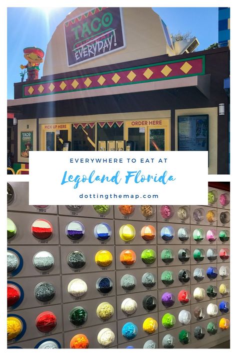 Where To Eat in Legoland Florida | Dotting the Map Pasta Buffet, Lego Kingdoms, Lego Factory, Burger Kitchen, Cinnamon Waffles, Quick Pizza, Gourmet Grilled Cheese, Legoland Florida, Grilling Menu