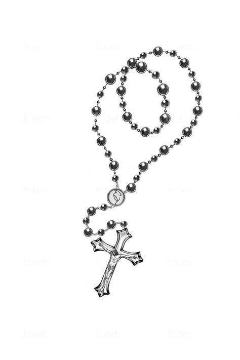 [object Object] Cross Rosary Tattoo Design, Rosario Tattoo Design, Rosary Drawing, Full Neck Tattoos, Beachy Tattoos, Middle Finger Tattoos, Rosary Tattoo, Geometric Sleeve Tattoo, Cross Tattoo Designs