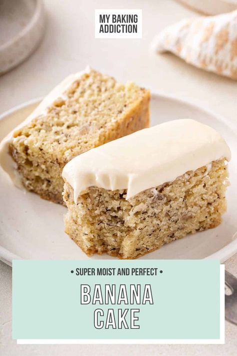 This super moist banana cake is topped with a tangy cream cheese frosting for a dessert or afternoon pick-me-up that’s impossible to beat. You’ll never believe the secret to this amazing cake: the freezer! Banana Mini Cake, Southern Banana Cake Recipe, Banana Cake Frosting Recipe, Banana Cake With Peanut Butter Frosting, Banana Cake With Cream Cheese Frosting, Banana Cake Recipe Moist, Sour Cream Banana Cake, Banana Cake Frosting, Banana Sour Cream Cake